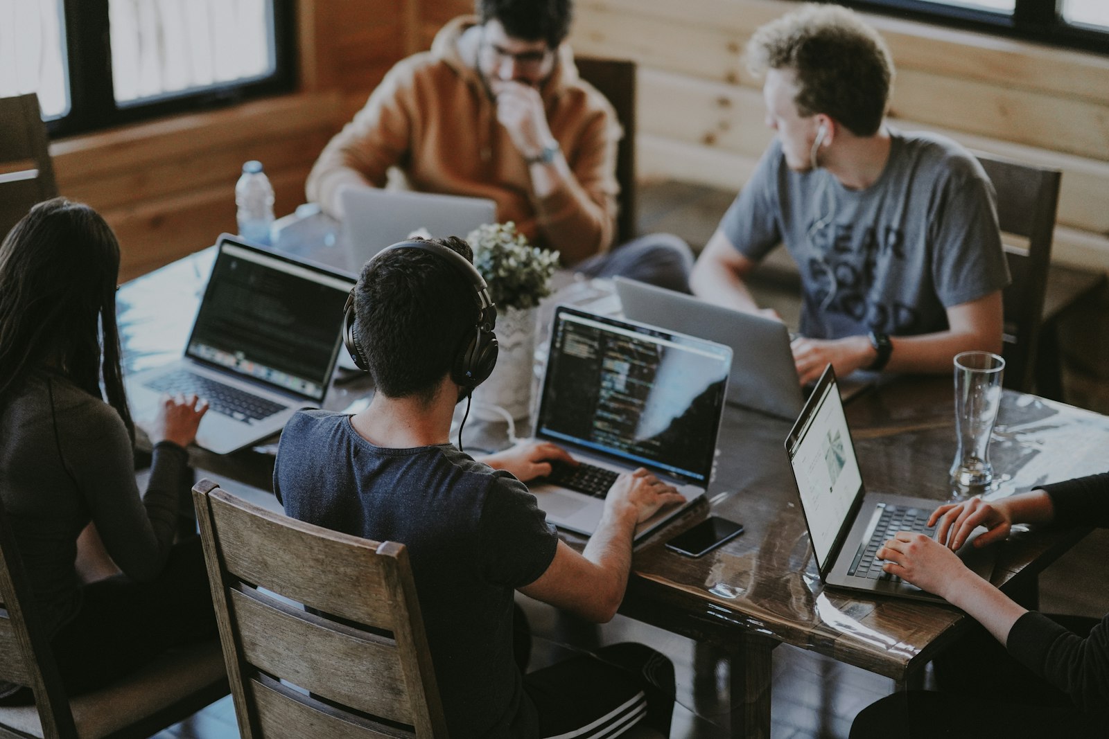 Team collaborating in a modern workspace